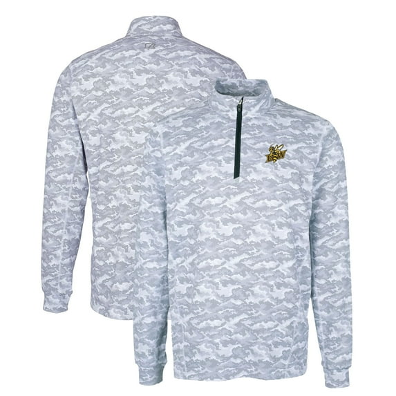 Men's Cutter & Buck Charcoal Baldwin Wallace Yellow Jackets Big & Tall Traverse Camo Print Stretch Quarter-Zip Pullover