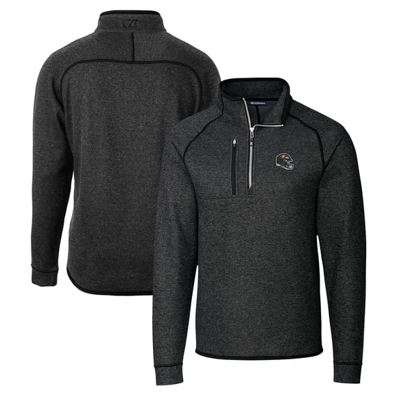 Men's Cutter & Buck  Charcoal Baltimore Ravens Helmet Mainsail Sweater-Knit Half-Zip Pullover Jacket