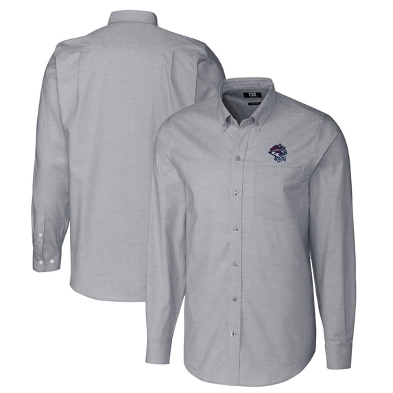 Men's Cutter & Buck Charcoal Binghamton Rumble Ponies Oxford Stretch Long Sleeve Button-Down Dress Shirt