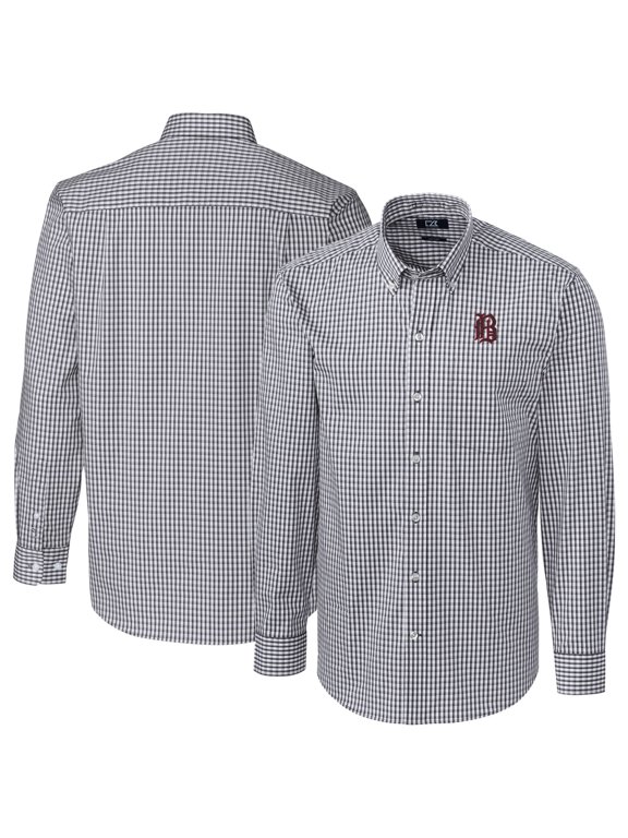 Men's Cutter & Buck Charcoal Birmingham Barons Easy Care Stretch Gingham Long Sleeve Button-Down Shirt