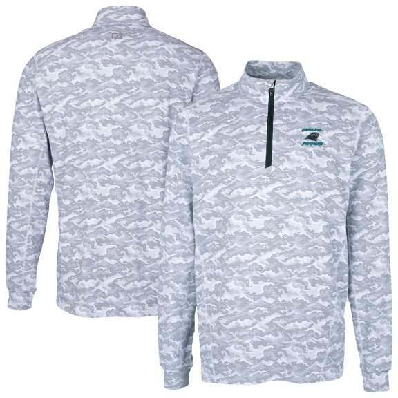 Men's Cutter & Buck Charcoal Carolina Panthers Traverse Camo Print Stretch DryTec Quarter-Zip Top