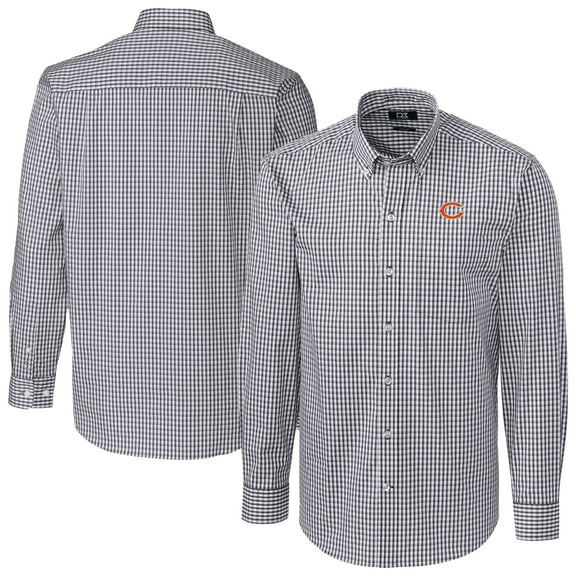 Men's Cutter & Buck Charcoal Chicago Bears Easy Care Stretch Gingham Big & Tall Long Sleeve Button-Down Dress Shirt