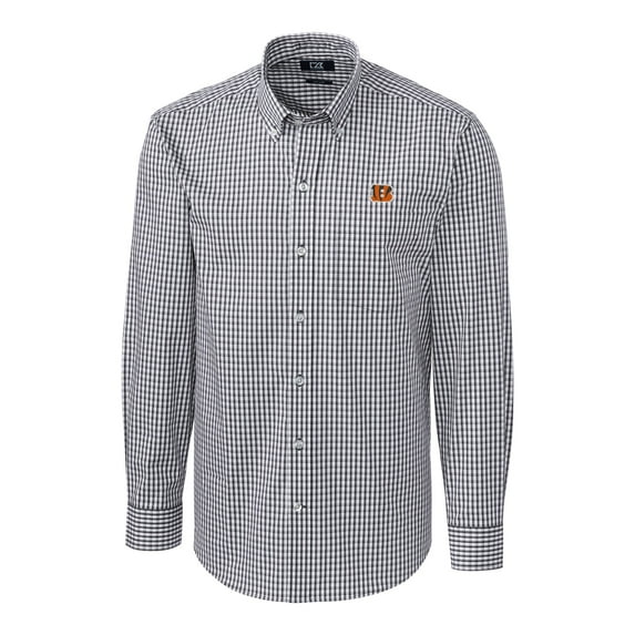 Men's Cutter & Buck Charcoal Cincinnati Bengals Big & Tall Stretch Gingham Long Sleeve Woven Button Down Shirt