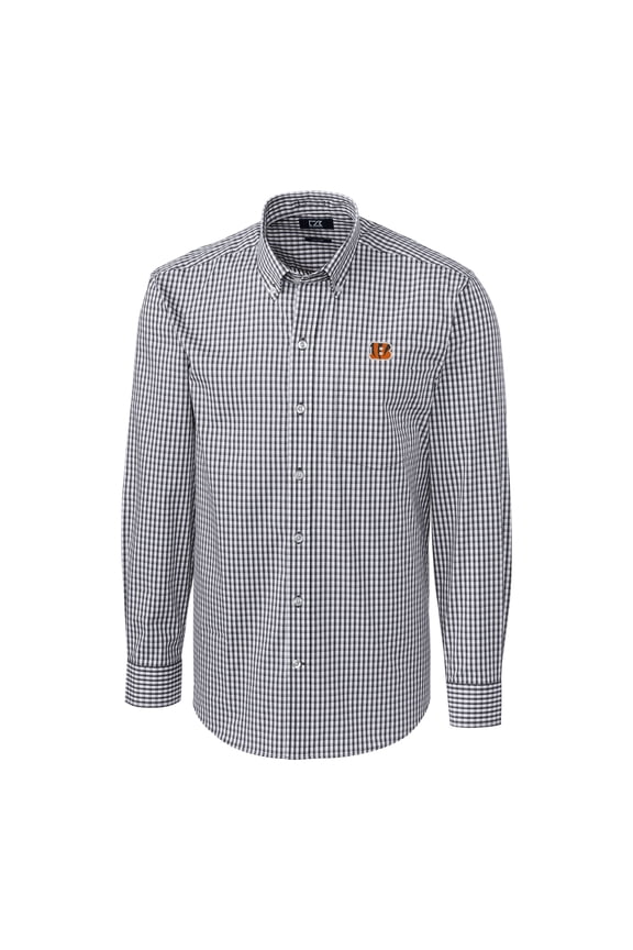 Men's Cutter & Buck Charcoal Cincinnati Bengals Big & Tall Stretch Gingham Long Sleeve Woven Button Down Shirt