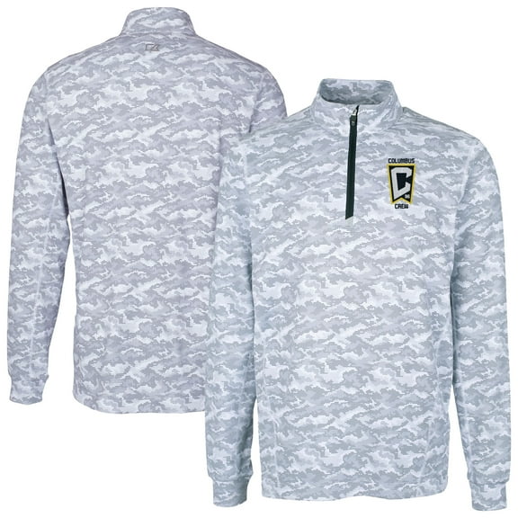 Men's-Cutter & Buck Charcoal Columbus Crew Traverse Stretch Eco Camo Print Quarter-Zip Top
