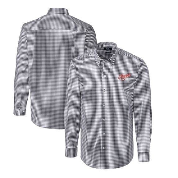 Men's Cutter & Buck Charcoal Dayton Flyers Easy Care Stretch Gingham Big & Tall Long Sleeve Button-Down Dress Shirt