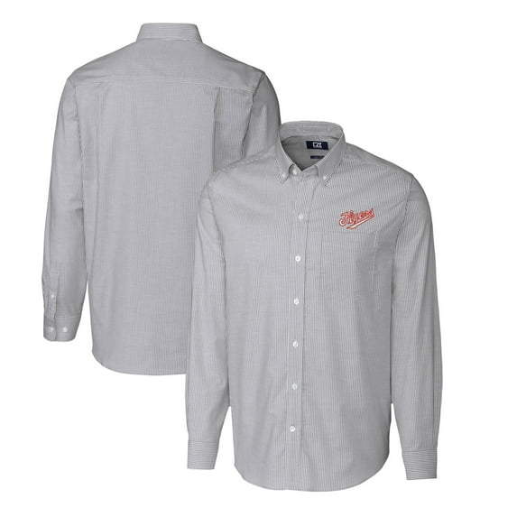 Men's Cutter & Buck Charcoal Dayton Flyers Stretch Oxford Stripe Big & Tall Long Sleeve Dress Shirt