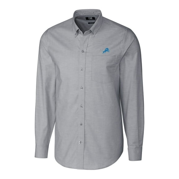 Men's Cutter & Buck Charcoal Detroit Lions Big & Tall Stretch Oxford Long Sleeve Woven Button-Down Shirt