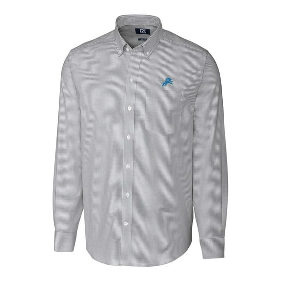 Men's Cutter & Buck Charcoal Detroit Lions Big & Tall Stretch Striped Oxford Long Sleeve Woven Button Down Shirt