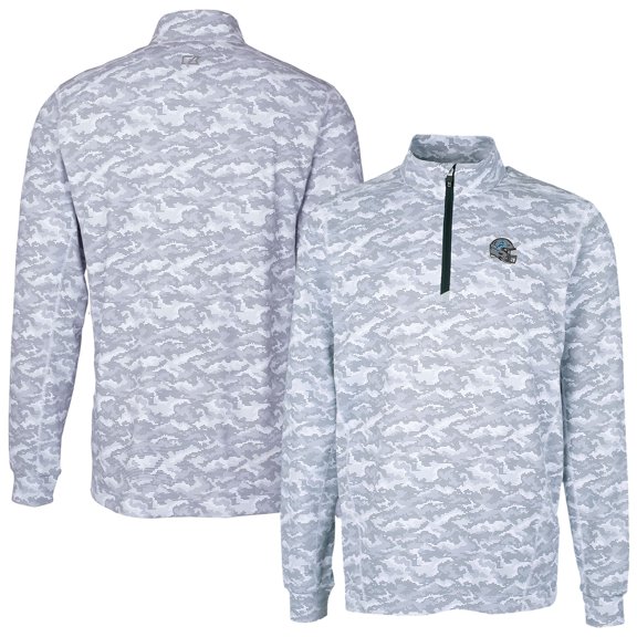 Men's Cutter & Buck  Charcoal Detroit Lions Helmet Traverse Camo Print Stretch Quarter-Zip Pullover Top