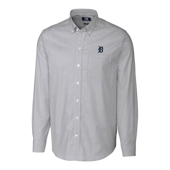 Men's Cutter & Buck Charcoal Detroit Tigers Big & Tall Stretch Oxford Striped Long Sleeve Button-Down Shirt