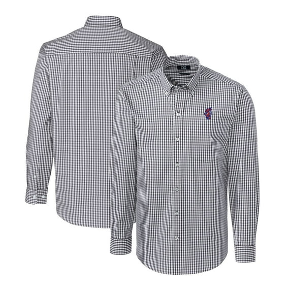 Men's Cutter & Buck Charcoal Florida Gators Swinging Gator Big & Tall Easy Care Stretch Gingham Long Sleeve Button-Down