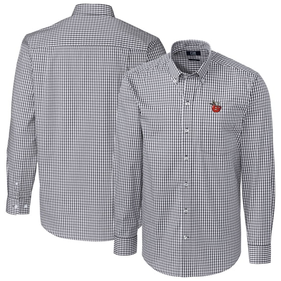 Men's Cutter & Buck Charcoal Fort Wayne TinCaps Easy Care Stretch Gingham Long Sleeve Button-Down Shirt