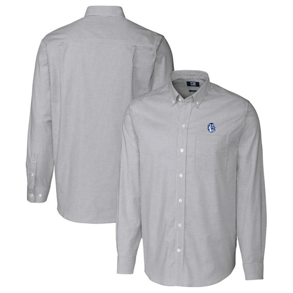 Men's Cutter & Buck Charcoal Fresno State Bulldogs Vault Stretch Oxford Stripe Long Sleeve Button-Down Shirt