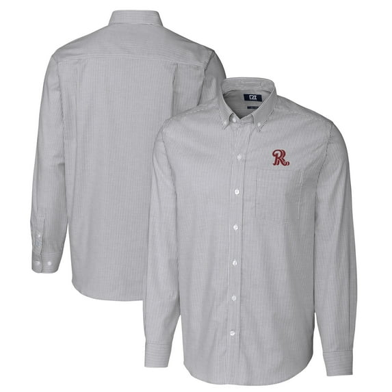 Men's Cutter & Buck Charcoal Frisco RoughRiders Oxford Stretch Stripe Long Sleeve Button-Down Dress Shirt
