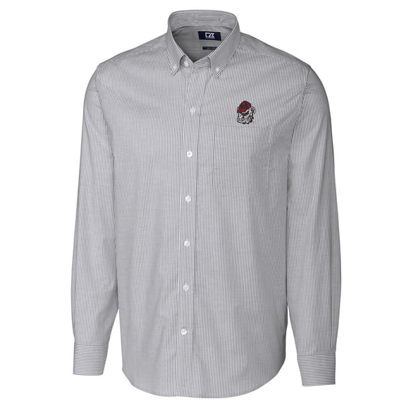 Men's Cutter & Buck Charcoal Georgia Bulldogs Big & Tall Stretch Oxford Stripe Long Sleeve Button Down Shirt