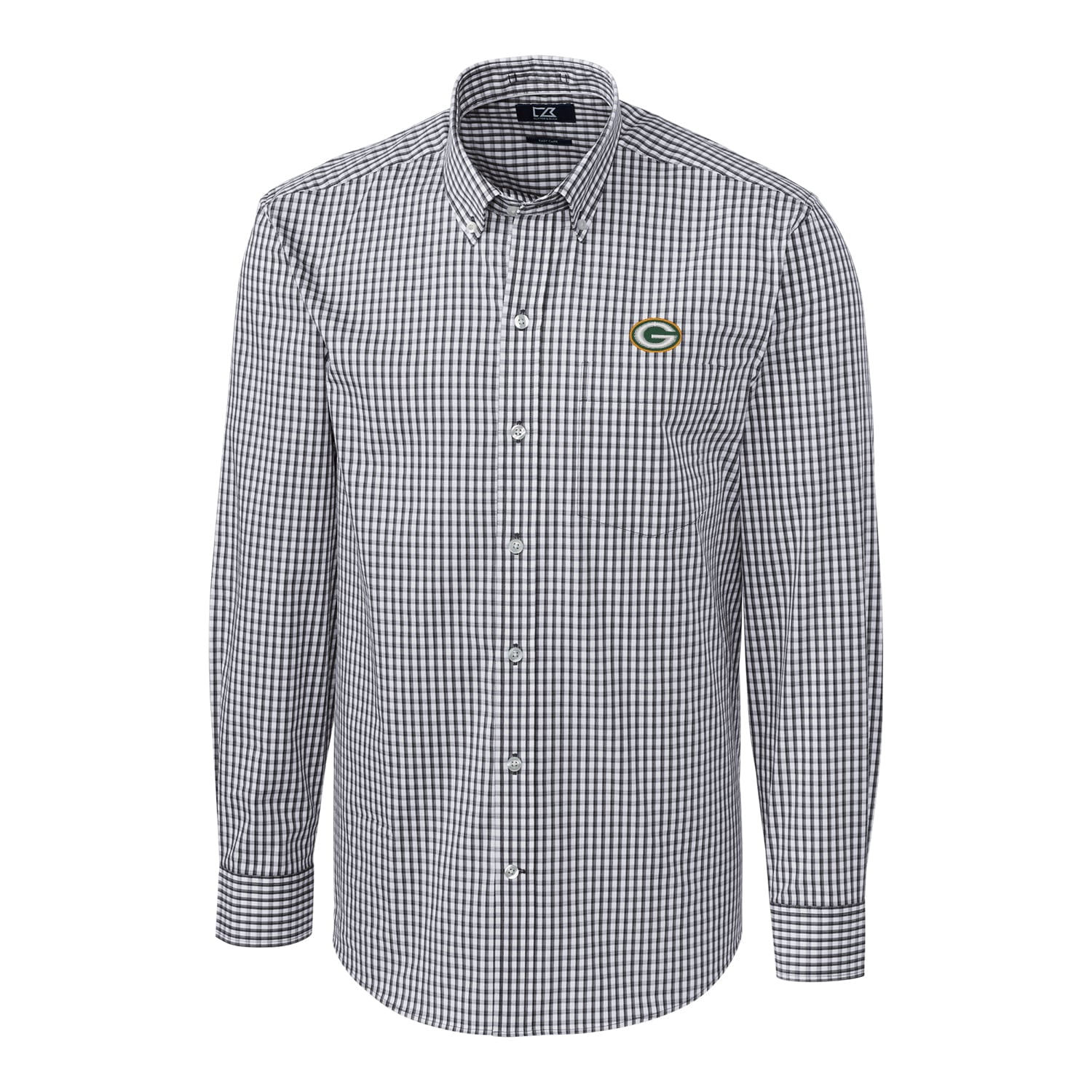 green bay packers men's dress shirt Cutter & Buck Charcoal Big & Tall Stretch Gingham Long Sleeve Woven Button Down Darius rucker