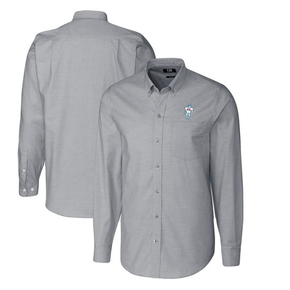 Men's Cutter & Buck Charcoal Houston Oilers Throwback Logo Big & Tall Long Sleeve Stretch Oxford Button-Down Shirt