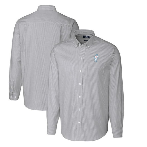 Men's Cutter & Buck Charcoal Houston Oilers Throwback Logo Big & Tall Stretch Oxford Stripe Long Sleeve Button Down