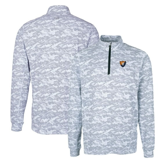 Men's Cutter & Buck Charcoal Illinois Fighting Illini Vault Traverse Camo Print Stretch Quarter-Zip Pullover Top