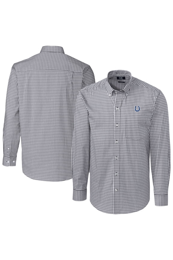 Men's Cutter & Buck Charcoal Indianapolis Colts Big & Tall Easy Care Stretch Gingham Long Sleeve Button-Down Dress Shirt