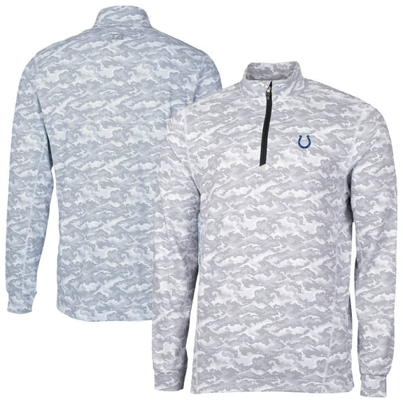 Men's Cutter & Buck Charcoal Indianapolis Colts  Traverse Camo Print Stretch Quarter-Zip Top