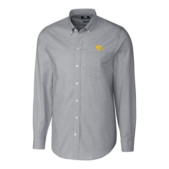 Men's Cutter & Buck Charcoal Iowa Hawkeyes Stretch Oxford Big & Tall Long Sleeve Button-Down Shirt