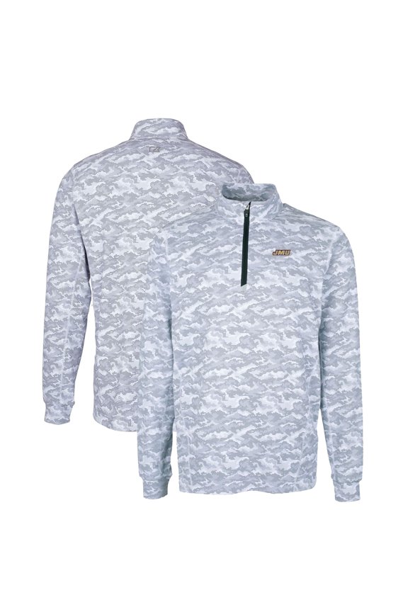 Men's Cutter & Buck Charcoal James Madison Dukes Big & Tall Traverse Camo Print Stretch Quarter-Zip Pullover Top