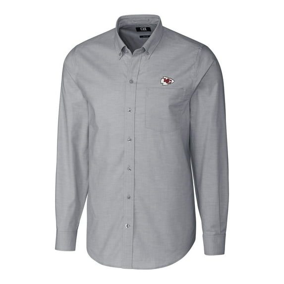 Men's Cutter & Buck Charcoal Kansas City Chiefs Big & Tall Stretch Oxford Long Sleeve Woven Button-Down Shirt