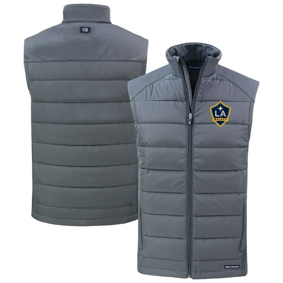 Men's Cutter & Buck Charcoal LA Galaxy Evoke Hybrid Eco Softshell Recycled Full-Zip Vest