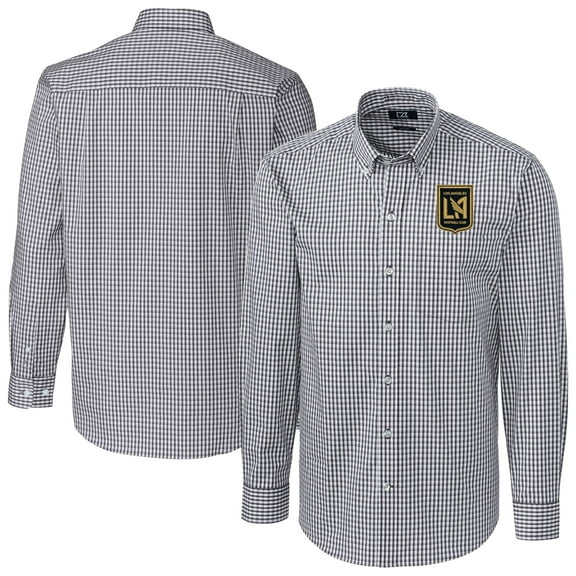 Men's Cutter & Buck Charcoal LAFC Easy Care Stretch Gingham Long Sleeve Dress Shirt