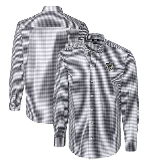 Men's Cutter & Buck Charcoal Las Vegas Raiders Throwback Logo Easy Care Stretch Gingham Big & Tall Long Sleeve