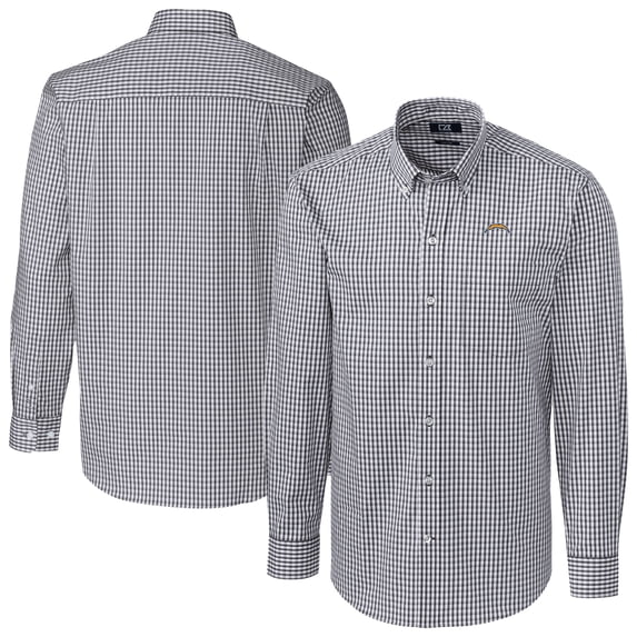 Men's Cutter & Buck Charcoal Los Angeles Chargers Easy Care Stretch Gingham Big & Tall Long Sleeve Button-Down Dress