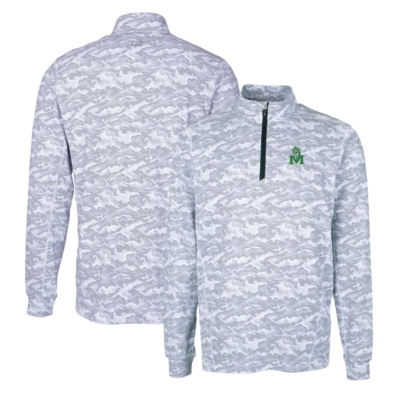 Men's Cutter & Buck Charcoal Marshall Thundering Herd Vault Traverse Camo Print Stretch Quarter-Zip Pullover Top
