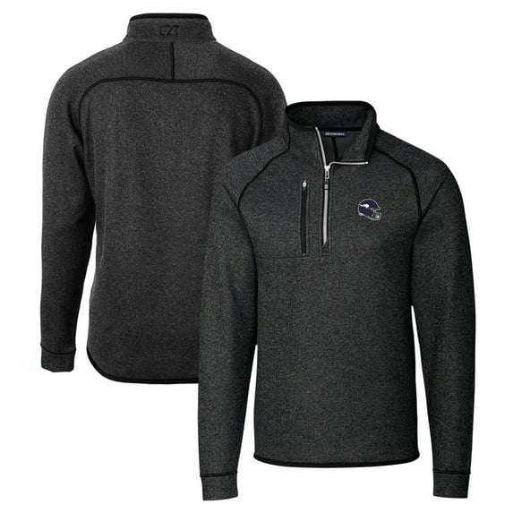 Men's Cutter & Buck Charcoal Minnesota Vikings Helmet Mainsail Sweater-Knit Half-Zip Pullover Jacket