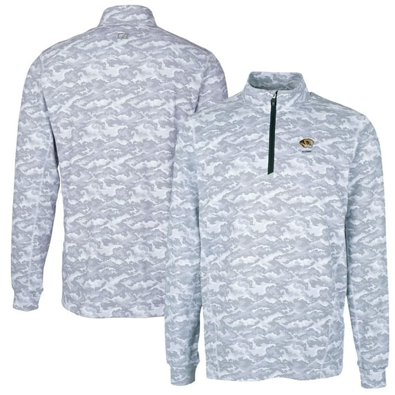 Men's Cutter & Buck Charcoal Missouri Tigers Alumni Logo Traverse Camo Print Stretch Quarter-Zip Pullover Top