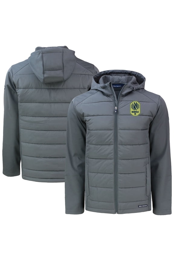 Men's Cutter & Buck Charcoal Nashville SC Evoke Hybrid Eco Softshell Recycled Full-Zip Jacket