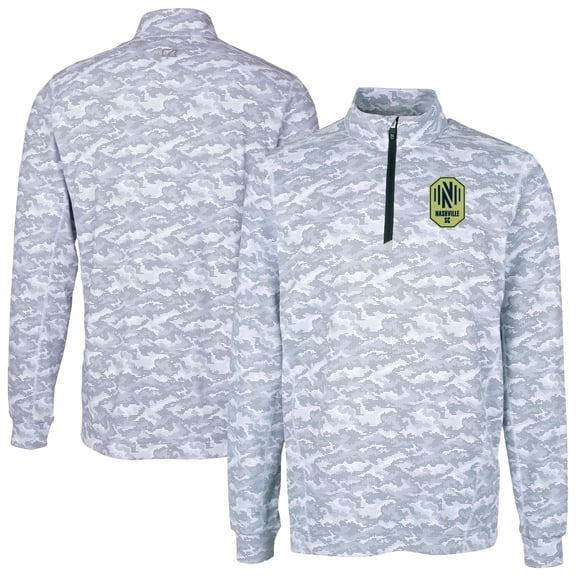 Men's-Cutter & Buck  Charcoal Nashville SC Traverse Stretch Eco Camo Print Quarter-Zip Pullover Top