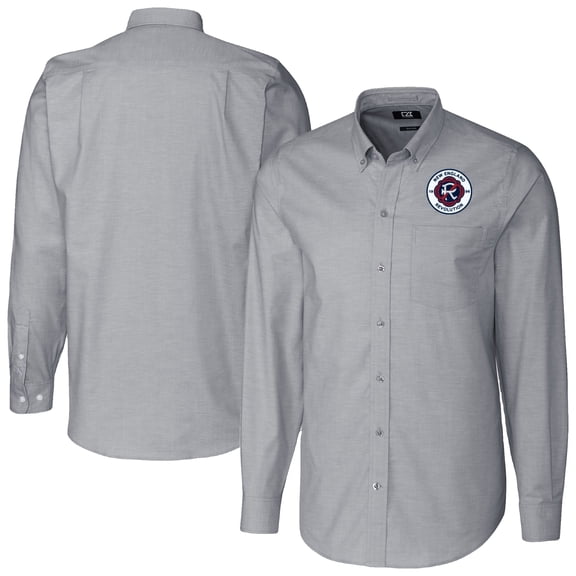 Men's Cutter & Buck Charcoal New England Revolution Big & Tall Stretch Oxford Long Sleeve Dress Shirt