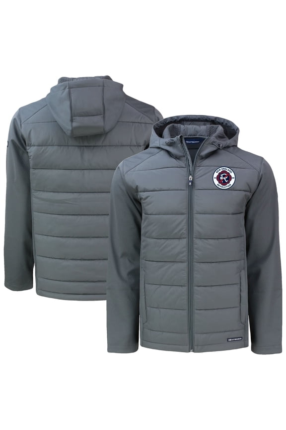 Men's Cutter & Buck Charcoal New England Revolution Evoke Hybrid Eco Softshell Recycled Full-Zip Jacket
