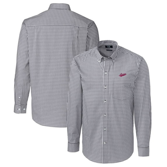 Men's Cutter & Buck Charcoal New Mexico State Aggies Easy Care Stretch Gingham Long Sleeve Button-Down Shirt