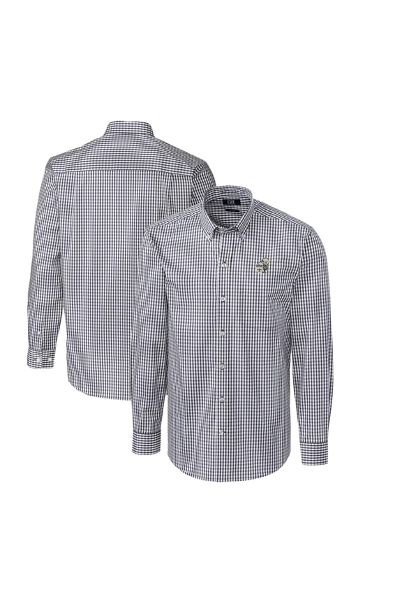 Men's Cutter & Buck Charcoal New Orleans Saints Throwback Logo Easy Care Stretch Gingham Long Sleeve Button-Down Shirt