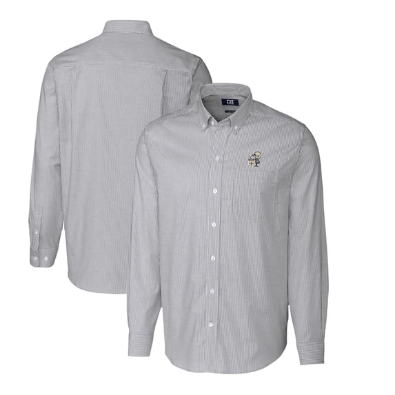 Men's Cutter & Buck Charcoal New Orleans Saints Throwback Logo Stretch Oxford Stripe Long Sleeve Button Down Shirt