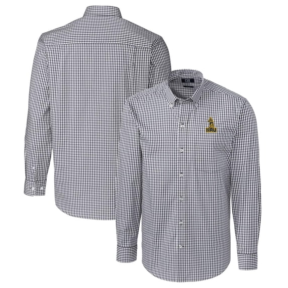 Men's Cutter & Buck Charcoal Northern Arizona Lumberjacks Easy Care Stretch Gingham Long Sleeve Button-Down Shirt