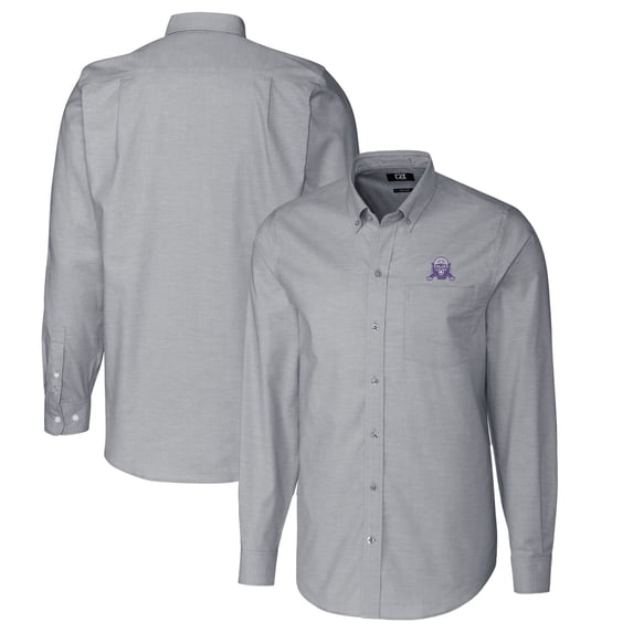 Men's Cutter & Buck Charcoal Northwestern Wildcats Vault Stretch Oxford Long Sleeve Button-Down Shirt