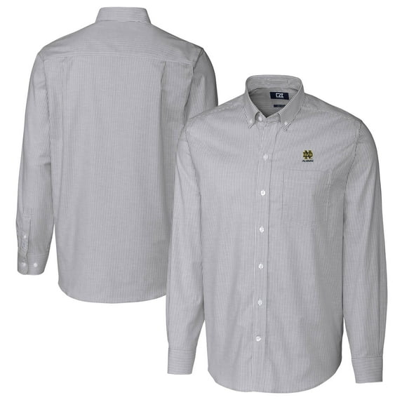 Men's Cutter & Buck Charcoal Notre Dame Fighting Irish Alumni Logo Stretch Oxford Stripe Long Sleeve Button-Down Shirt