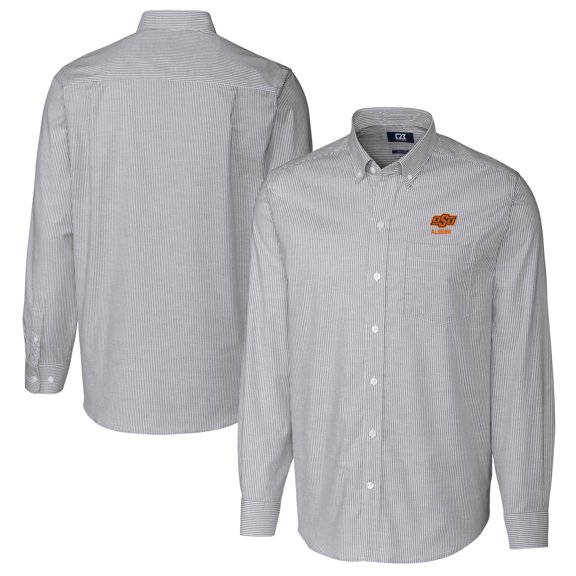 Men's Cutter & Buck  Charcoal Oklahoma State Cowboys Alumni Logo Stretch Oxford Stripe Long Sleeve Button-Down Shirt