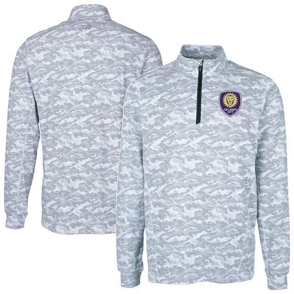 Men's-Cutter & Buck Charcoal Orlando City SC Big & Tall Traverse Stretch Eco Camo Print Quarter-Zip Pullover Top