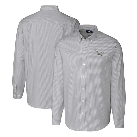Men's Cutter & Buck  Charcoal Philadelphia Eagles Gridiron Classics Big & Tall Stretch Oxford Stripe Long Sleeve