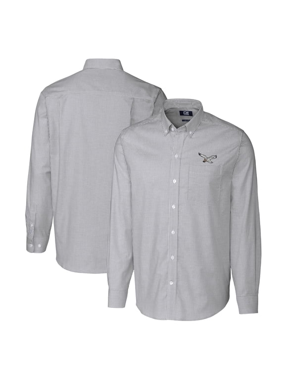 Men's Cutter & Buck Charcoal Philadelphia Eagles Gridiron Classics Big & Tall Stretch Oxford Stripe Long Sleeve